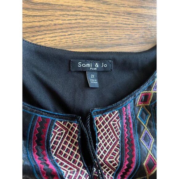 Sami & Jo black embroidered front long open sleeved dress size 2X - Picture 3 of 11